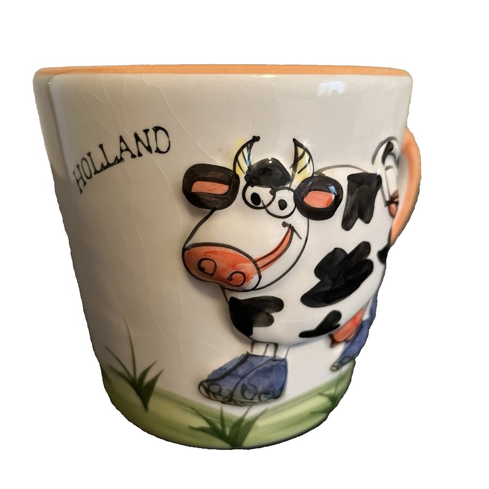 Deco Holland Hand Painted Cow Mug Soup Cup Windmill Porcelain‎ Novelty Tea Farm